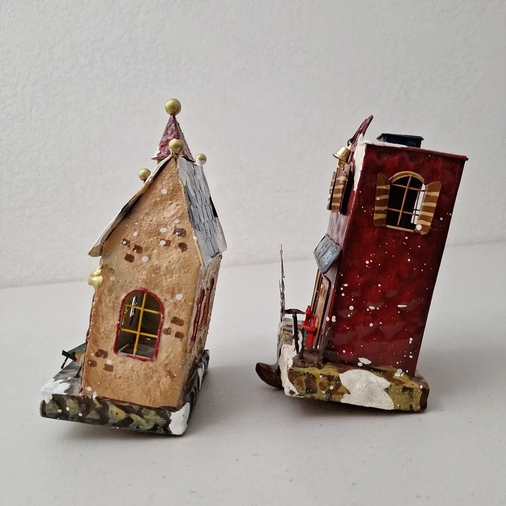 RARE Vtg Christmas Express Stocking Holders Metal Whistle Stop Fire Patrol 7.5
